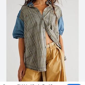 Free People Runaway‎ Plaid and Denim Top
